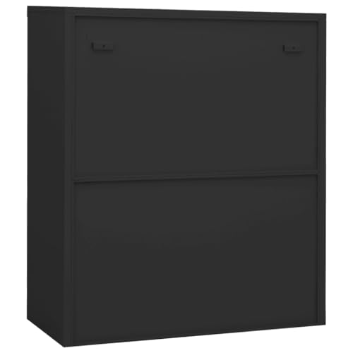 HLELU Modern Steel Office Cabinet with Planter Box, Anthracite, 35.4" x 15.7" x 50.4