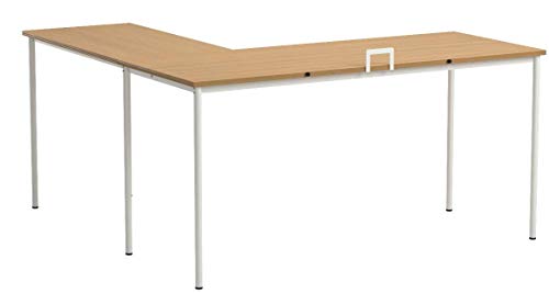 ZINUS Dominic 59 Inch White Metal Corner Desk with Storage Drawer / L-Shaped Computer Desk / Office Desk / Easy, Bolt Free Assembly, Natural