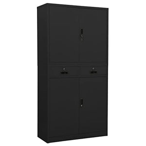 HLELU Steel Office Cabinet, Durable, 3 Adjustable Shelves, Anthracite, 35.4" x 15.7" x 70.9