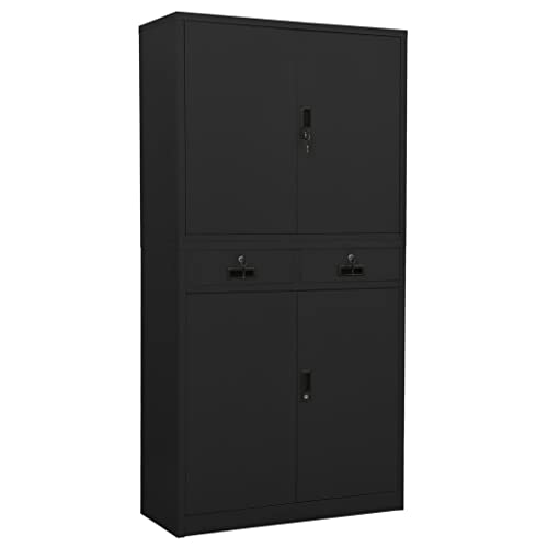 HLELU Steel Office Cabinet, Durable, 3 Adjustable Shelves, Anthracite, 35.4" x 15.7" x 70.9