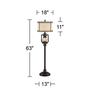 Barnes and Ivy Rustic Industrial Farmhouse Floor Lamp with Night Light - 63" Tall Bronze Drum Shade