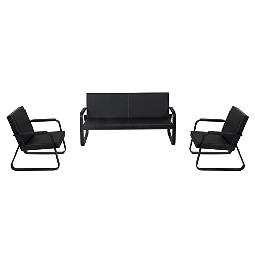 Kinfant 3 PCS Luxurious Guest Reception Chairs with Padded Arm Rest - Black