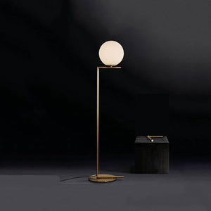 MAXEZE Dimmable Brass Floor Lamp with Glass Ball Lampshade - Tall Pole Overhangs Standing Light for Living Room Bedroom