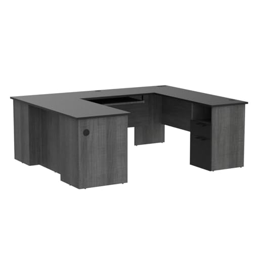 Bestar Norma 71W U or L-Shaped Desk in Black & Bark Gray