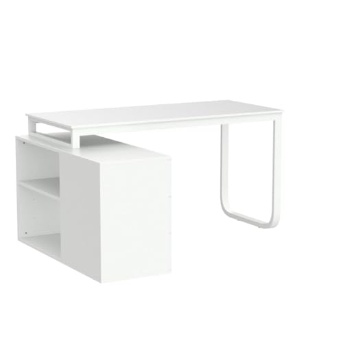 Homsee L-Shaped Computer Desk with Drawers, Shelves, and Storage Cabinet - White