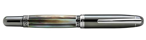 Xezo Maestro Medium Fountain Pen Made From Iridescent Tahitian Black Mother of Pearl (Maestro Black MOP Tungsten FPL-1). No Two Alike