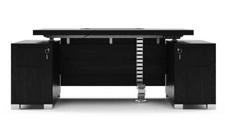 Zuri Furniture Ford Executive Modern Adjustable Height Desk with Filing Cabinets - Black Oak