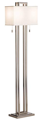 Possini Euro Design Double Tier Standing Floor Lamp 62" Tall Brushed Nickel Silver Rectangular Off White Shade