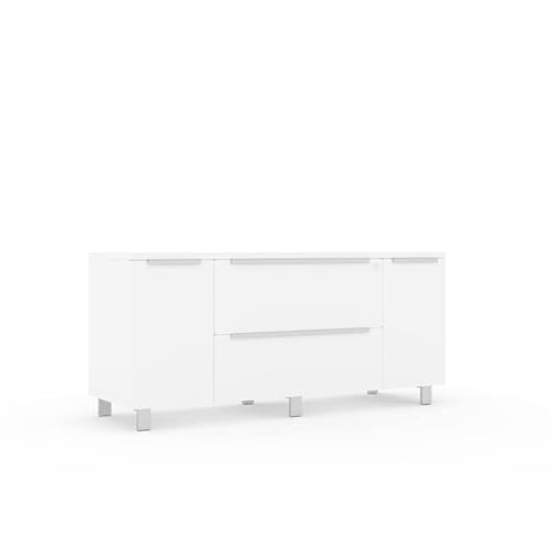 Unique Furniture Contemporary Credenza with File Drawers, Adjustable Shelves & Central-Locking System, White, 19.63 x 63 x 28.88 in.