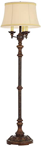 Barnes and Ivy Traditional Italian Floor Lamp Candelabra Style 4-Light 64.5" Tall Bronze Brown Gold Bell Shade