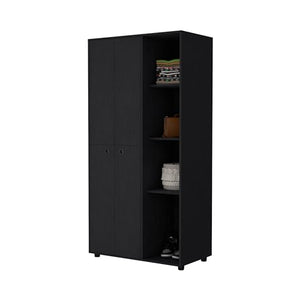 FM Furniture Bethel Armoire Closet with 1-Drawer, 4 Doors, 4 Open Storage Cabinets and 2 Hanging Rods, Black