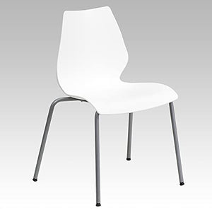 Flash Furniture Stack Chair 5 Pack - 770 lb. Capacity, White with Lumbar Support & Silver Frame