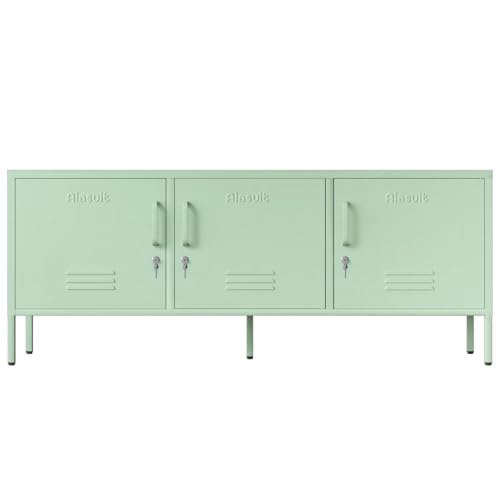 Aiasuit Metal TV Stand Lockers with Adjustable Dividers - Green, 23.62”H x 59.05”W x 14.96”D