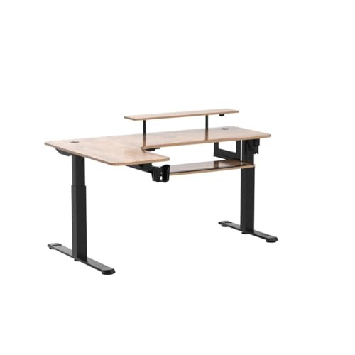 EUREKA ERGONOMIC Electric Standing Desk with Keyboard Tray, 61" L-Shaped, Adjustable Height, LED Monitor Stand - Rustic Brown