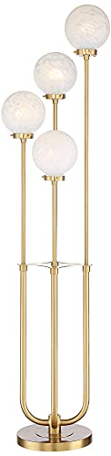 Possini Euro Design Candida Mid-Century Modern Floor Standing Lamp 4-Light LED 74" Tall Warm Gold Metal White Glass Globe Shade