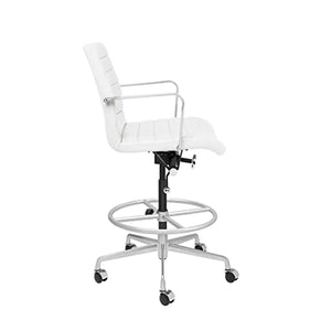 Laura Davidson Furniture SOHO II Ribbed Drafting Chair - White Faux Leather, Ergonomic Design