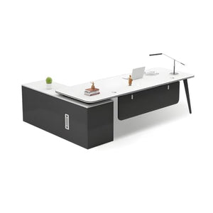 KWOKING Modern L-Shape Executive Desk with Steel Base - White 78.7"L x 23.6"W x 29.5"H