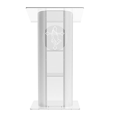 FixtureDisplays Clear Acrylic Plexiglass Lucite Podium with Pray Hand 14307+12152