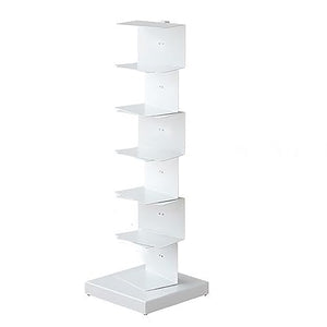 PIcube Metal Invisible Book Tower - Heavy Duty Spine Bookshelf, Standing Book Shelf Storage Display Rack for Small Spaces - White, Size 6