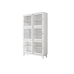 LCARS Independent Bookshelf with Glass Door Sliding Cabinet - White, Medium Size