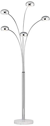 Possini Euro Design Modern Mid Century Arched Floor Lamp 5-Light 78" Tall Chrome Silver Metal Marble Base - Swivel Dome Shade - Living Room Reading Bedroom Decor
