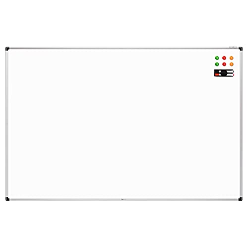 Amazon Basics Whiteboard Drywipe Magnetic with Pen Tray and Aluminium Trim, 180 cm x 120 cm (WxH)