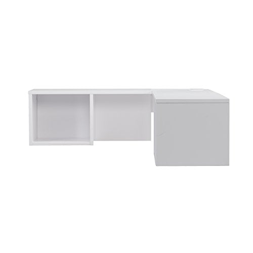 Southern Enterprises Flynn Floating Wall Mount Corner Desk - Storage Cubbies - Pure White Finish