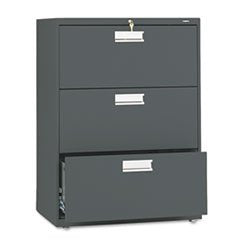 HON 3 Drawer Lateral File Cabinet with Lock, 30"x19-1/4"x40-7/8", Charcoal (673LS)