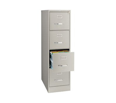 OfficeMax 4-Drawer Commercial Vertical File, 26-1/2" D, Letter Size, Light Gray OM96935