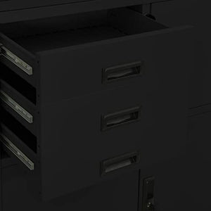 THOYTOUI Office Cabinet, Bookcase Storage Cabinet - Black Steel 35.4"x15.7"x70.9