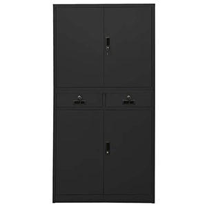 HLELU Steel Office Cabinet, Durable, 3 Adjustable Shelves, Anthracite, 35.4" x 15.7" x 70.9