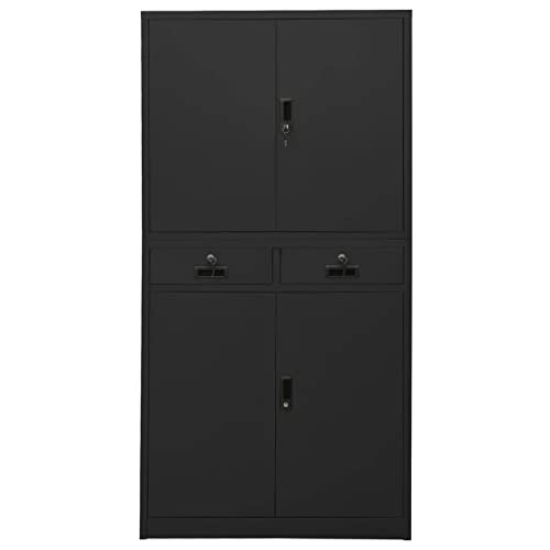 HLELU Steel Office Cabinet, Durable, 3 Adjustable Shelves, Anthracite, 35.4" x 15.7" x 70.9