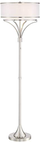 Possini Euro Design Candice Modern Floor Lamp 64" Brushed Nickel Dual Shade