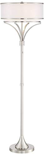 Possini Euro Design Candice Modern Floor Lamp 64" Brushed Nickel Dual Shade