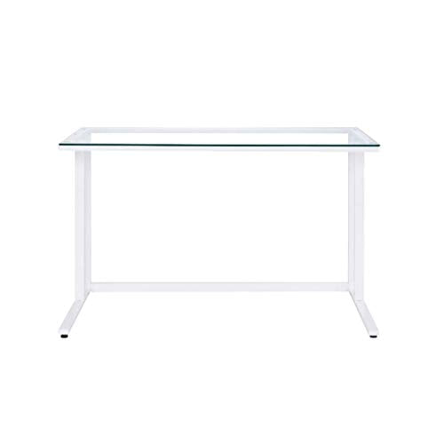 Computer Desk Home Office Writing Table Tempered Glass Top Metal Frame Workstation Desk for Indoor