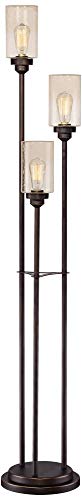 Franklin Iron Works Libby Modern Industrial Tree Floor Lamp 66" Tall Oiled Bronze Metal 3-Light Amber Seedy Glass