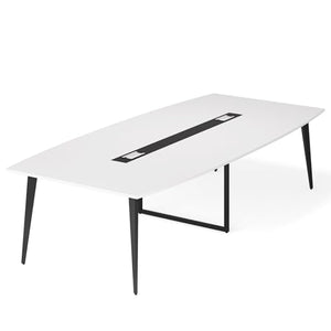 Tribesigns 8FT Boat Shaped Conference Table with Grommet - White & Black, Modern Office Meeting Table