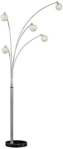 Allegra Mid Century Modern Arc Floor Lamp 5-Light Chrome Marble Base Crystal Ball Shades Foot Dimmer for Living Room - Possini Euro Design