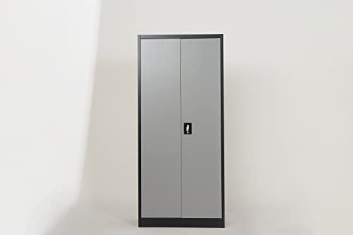 Generic Metal Storage Cabinet with 2 Doors and 4 Shelves, Lockable Steel - Grey