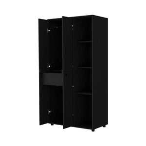 FM Furniture Bethel Armoire Closet with 1-Drawer, 4 Doors, 4 Open Storage Cabinets and 2 Hanging Rods, Black