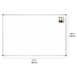 Amazon Basics Whiteboard Drywipe Magnetic with Pen Tray and Aluminium Trim, 180 cm x 120 cm (WxH)