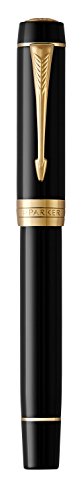 PARKER Duofold Centennial Fountain Pen, Classic Black with Gold Trim, Fine Solid Gold Nib, Black Ink and Convertor (1931381)