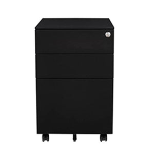 None Steel File Cabinet with Roller and Lock, 3-Drawer Mobile Storage Cabinet for Home Office (Black, 60x39x50cm)