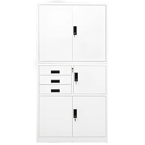 QZZCED Office Cabinet Lockable Doors White Steel 35.4"x15.7"x70.9