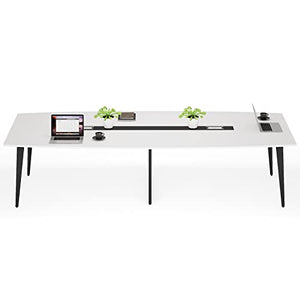 LITTLE TREE 8FT Boat Shaped Conference Room Table, White&Black