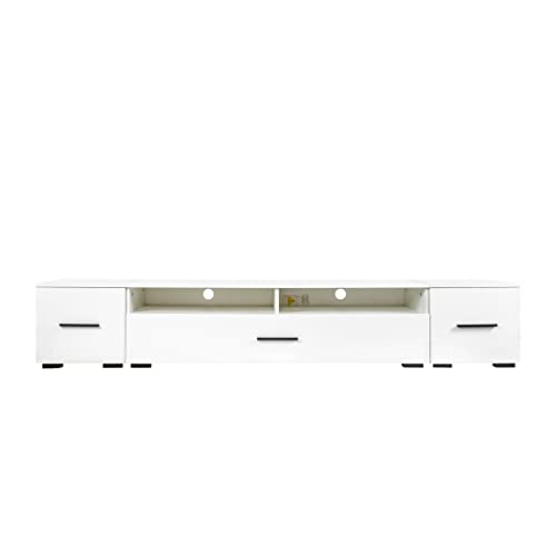 Generic White Extended TV Stand with Color Changing LED Lights Cabinet