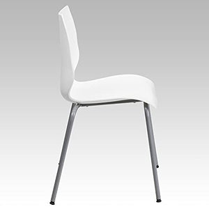 Flash Furniture Stack Chair 5 Pack - 770 lb. Capacity, White with Lumbar Support & Silver Frame