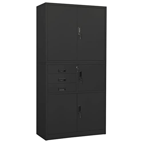 QZZCED Office Cabinet with Lockable Doors, Anthracite Steel, 35.4"x15.7"x70.9
