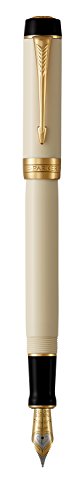PARKER Duofold Centennial Fountain Pen, Classic Ivory & Black, Medium Solid Gold Nib, Black Ink and Convertor (1931392)