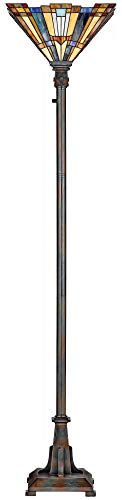 Quoizel Inglenook Tiffany Glass Bronze Floor Torchiere